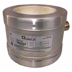 Aluminum-housed heating mantle for controlled heating of round-bottom flasks in laboratory applications such as chemical synthesis, distillation, and reflux. Maximum temperature 400°C, maximum wattage 380 W. Includes 4 ft 2-wire cord and locking connector. Controller required but not included.