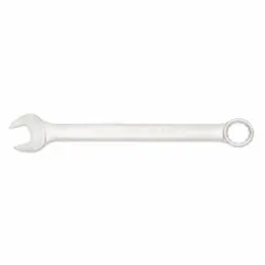 This SAE 12-point combination wrench features a 2-3/16 in head size and a 27-3/4 in overall length with an offset design. The satin finish provides a corrosion-resistant surface. Suitable for tightening or loosening fasteners in industrial maintenance, automotive repair, and heavy equipment assembly.