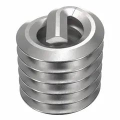 Screw-locking tanged helical insert for repairing or reinforcing internal threads in metal components. Features #4-40 coarse thread, right-hand direction, and 18-8 stainless steel construction with plain finish. Tensile strength ranges from 200,000 to 250,000 psi. Requires STI tap size #4-40. Supplied in a 100-piece pack.