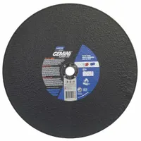 General-purpose Type 1 cut-off wheel for carbon and stainless steel. Features 36-grit aluminum oxide in a Gemini Free Cut bond for efficient cutting. Dimensions: 12" diameter, 7/64" thickness, 1" arbor hole. Suitable for fabrication, maintenance, and metalworking applications