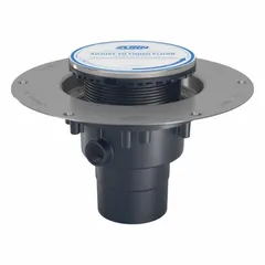 This ZURN floor drain is a height adjustable unit with a 5 in grate and 2 in nominal pipe size. Constructed of PVC with a silver finish, it uses a solvent weld connection and includes a stainless steel clamp collar. Suitable for collecting and removing surface water in commercial and industrial drainage applications.