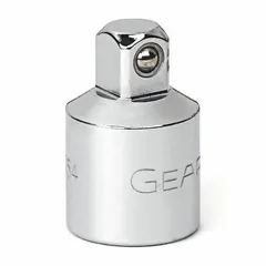This square-drive socket adapter converts a 1/4" drive tool to accept 3/8" drive sockets. It has a chrome finish and measures 1 inch in overall length. Suitable for automotive, industrial, and assembly applications requiring a step-up in drive size.