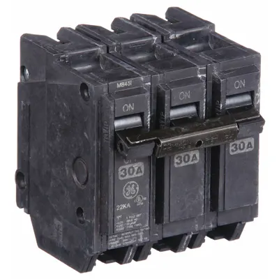 GE Miniature Circuit Breaker: THHQL, 30 A, 120/240V AC, Three Phase, 22kA at 120/240V AC - THQP, THQL & THHQL Series, Plug-In GE Miniature Circuit Breakers