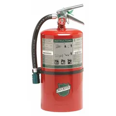 Class ABC fire extinguisher rated 2A:10B:C, using HCFC extinguishing agent. Suitable for ordinary combustibles, flammable liquids, and electrical fires in industrial facilities, warehouses, and workshops.