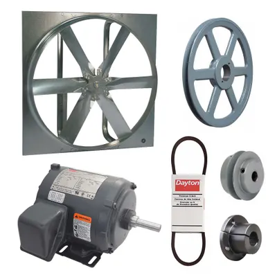 Dayton Exhaust Fan with Drive Package: Belt Drive, 30 in Blade, 1/4 hp, 7,069 cfm - Belt-Drive Panel Exhaust Fans with Drive Package