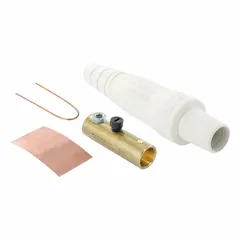 Female plug with single set screw termination, rated 300 A at 600V AC/600V DC. White finish. Suitable for high-current single-pole inline connections in power distribution and equipment hookups.