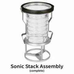 Complete stack assembly with 3-inch overall diameter, designed to hold sieve diaphragms, mesh discs, adapters, spacers, and column locks for particle size analysis and laboratory sieving applications. Enables precise material separation and classification in industrial and research settings.