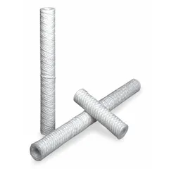 String wound water filter cartridge with cotton media, rated at 20 microns. Flow rate of 5 gpm, overall height 10 inches. Pack of 6. Used for sediment reduction in water filtration systems.