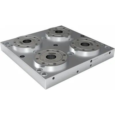VEKTEK Fixture Plates: Rectangular, Steel, 366 mm W x 366 mm L x 38 mm H, 55.1 lb Wt - Zero Point System Fixturing Subplates