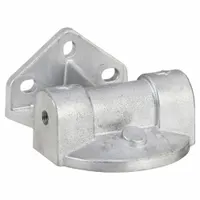 Oil filter base for mounting spin-on oil filters. Includes a 5/8"-18 threaded stud. Compatible with B50 model oil filters. Outside diameter 4 1/4 in, length 2 3/4 in