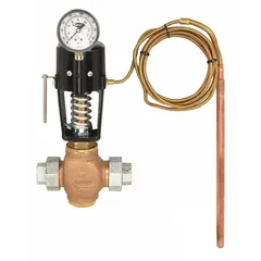 This direct-acting temperature regulator is used to control steam temperature in industrial processes. It automatically adjusts steam flow to maintain a set temperature, commonly applied in heat exchangers, storage tanks, and process heating systems. The bronze body and 1/2 in pipe connection make it suitable for steam media applications.