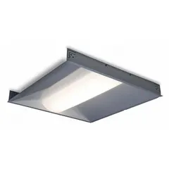 This 2 ft. x 2 ft. LED center-basket troffer delivers 3300 lumens at 3500K color temperature, consuming 29 watts. It operates on 120 to 277V AC and is designed for recessed installation in standard grid ceilings, suitable for general ambient lighting in commercial spaces such as offices, schools, and retail environments.