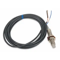 Unshielded cylindrical inductive proximity sensor with a non-terminated cable. Operates on 20-264V AC supply voltage with 2-wire connection. Used for non-contact detection of metal objects in industrial automation applications such as position sensing, part counting, and machine control.