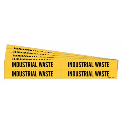 BRADY Pipe Marker: Industrial Waste, Yellow, Black, Fits 3/4 to 2 3/8 in Pipe O.D. - Industrial Waste Adhesive Pipe Markers