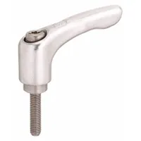 This adjustable handle features a teardrop-shaped grip and a threaded stud for clamping, positioning, and adjusting machinery components. The corrosion-resistant stainless steel construction suits environments requiring hygiene and durability, such as food processing, packaging, and chemical applications. Thread size M6, thread length 40 mm, overall length 40 mm