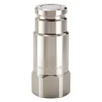 This PARKER FET Series hydraulic quick-connect coupling plug features a 316 stainless steel body and a fluorocarbon seal. It has a 9/16"-18 female NPSM thread and is designed for use in hydraulic systems requiring leak-free connections in corrosive or high-temperature environments