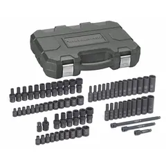 SAE impact socket set with 3/8 in drive and socket size range from 3/16 in to 9/16 in (4 mm to 15 mm). Friction design for use with impact tools in fastening and loosening nuts and bolts. Suitable for automotive repair, heavy equipment maintenance, and industrial assembly.