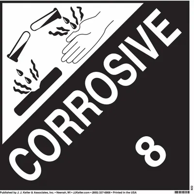 JJ KELLER Class 8 Corrosive Placard, 10 3/4 in x 10 3/4 in, Tagboard - Class 8: Corrosive