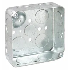 Steel 4" x 4" square electrical box for 2-gang device mounting or junction box use. Constructed of steel for grounding continuity. No integral clamps or bracket included.