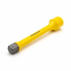 This torque limiting extension is constructed from alloy steel and features a yellow finish. It delivers a working torque of 475 ft-lb and is designed for use with impact wrenches. Commonly used in automotive and industrial applications to prevent over-tightening of fasteners.