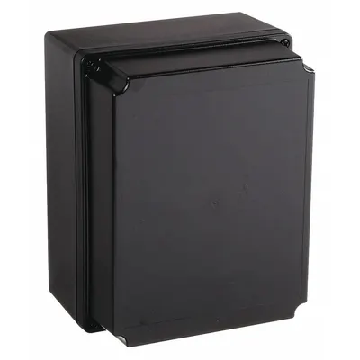 BOX ENCLOSURES Enclosure: Black, Polycarbonate, 7 in x 5 in x 4 in, NEMA 4 - Nonmetallic Enclosures