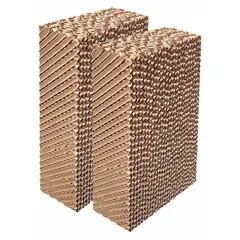 Cellulose-based evaporative cooling media for portable evaporative coolers and misting coolers. Used in agriculture and horticulture settings such as greenhouses, livestock barns, and outdoor work areas to reduce ambient temperature through water evaporation.