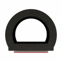 Self-adhesive D-section foam rubber seal made from EPDM material. Black finish with standard adhesive bond. Overall width 13/16 in, length 50 ft. Used for weatherproofing, dust sealing, and vibration damping around doors, panels, and enclosures