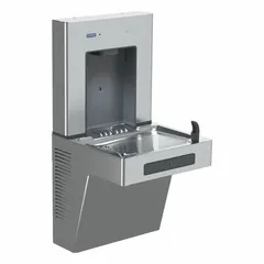 This on-wall single drinking fountain with bottle filler features a 304 stainless steel silver housing and a chilling capacity of 8 gph @ 50°F. It is equipped with a touchless sensor for hands-free operation. Suitable for commercial indoor settings such as offices, schools, and public facilities.