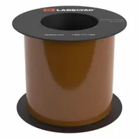 This continuous label roll is made of vinyl with a brown gloss finish, suitable for indoor and outdoor use. It measures 5 inches by 75 feet and is compatible with the LabelTac 6 printer series. Typical applications include pipe marking, safety signage, and equipment identification