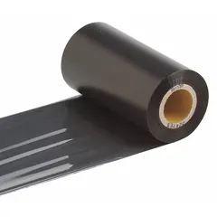 Black wax/resin ribbon for THT 3" Core Printers, measuring 4 5/16 in x 500 ft. UL Recognized and smear-resistant. Suitable for producing industrial labels for asset tracking, safety signage, and component identification.