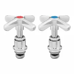 Cross faucet handle repair kit for Zurn AquaSpec® series. Made of zinc with a chrome finish. Suitable for hot and cold water applications. Kit includes stems for installation.