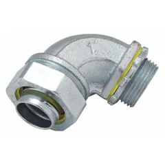 Steel/malleable iron connector with 2-1/2 in trade size and 2-1/2-8 NPT thread. 90° non-insulated design for terminating flexible metallic liquidtight conduit and Type B flexible nonmetallic liquidtight conduit. UL Listed.