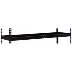 Single straight open deck shelf kit designed for boltless shelving systems. Steel frame with black powder-coated finish. Includes center support. Suitable for warehouse and industrial storage applications.