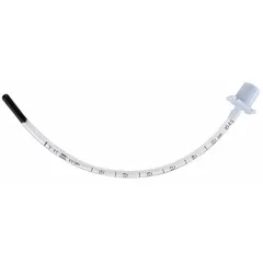 Sterile, single-use endotracheal tube made of white PVC. Uncuffed 6 mm size for airway management during anesthesia, emergency resuscitation, or mechanical ventilation. Disposable design reduces cross-contamination risk.