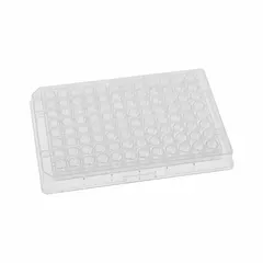 This 96-well plate features round wells with a 0.3 mL capacity and 7 mm diameter, made from colorless polystyrene. It is RNase/DNase free, suitable for molecular biology applications such as PCR setup, ELISA, and sample storage where nucleic acid contamination must be avoided.