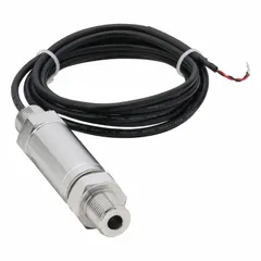 Stainless steel gauge pressure transmitter with 4-20 mA output, range -14 to 250 psi, proof pressure 369.8 psi, accuracy ±0.20% FS. IP67 rated, 1/2 in NPT conduit with cable. Class III, Div 1 certified for intrinsically safe applications in industrial process control, HVAC, and hydraulic systems.