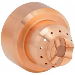 This drag shield is designed for handheld Hypertherm Duramax HRT/HRTs/MRT/Lock plasma torches rated at 85 A. It protects the nozzle and consumables during cutting, reducing accidental damage in fabrication and repair applications.