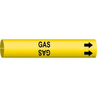 Pipe Marker: Gas, Yellow, Black, Fits 3/4 to 1 3/8 in Pipe O.D., 1 Pipe Markers, With Arrows (MPN 4067-A)