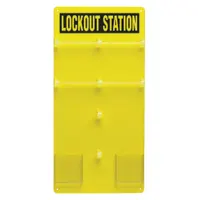 This unfilled lockout board from BRADY is a wall-mountable station made of acrylic with an open-front cover. It provides board-only visibility and is designed for organizing small lockout device kits (1-20 devices). Suitable for use in industrial facilities to centralize lockout/tagout equipment