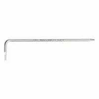 This stainless steel hex key features a 5/64 in SAE tip size and short length with a 3/4 in handle. The satin finish resists corrosion. Suitable for tightening or loosening hex socket screws in confined spaces, common in maintenance and repair tasks