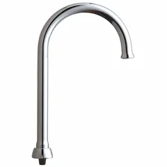 Arc-shaped gooseneck spout with swivel function, constructed of brass with a polished chrome finish. Features laminar flow at 1.5 gpm and includes mounting hardware. Suitable for commercial or industrial sinks in kitchens, laboratories, or wash stations.