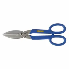 Straight-cutting tinner snips with a 12-3/4 in overall length and 2-3/4 in cutting length. Features steel blades, plastic handles, and cold rolled steel construction. Suitable for cutting sheet metal such as 22 ga stainless steel, commonly used in HVAC, roofing, and metal fabrication.