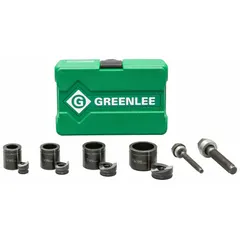 Round punch and die set for creating 1 in holes in stainless steel up to 10 ga thickness. Falls Free/Splitter design. Used for sheet metal fabrication, electrical enclosures, and panel modifications.