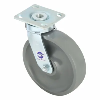 RWM Plate Caster: Swivel, No Brake, Nylon, 8 in Wheel Dia., 2 in Wheel Wd - General-Purpose Maintenance-Free Plate Casters