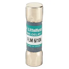 LITTELFUSE FLM.600 is a 600 mA, 250 V AC time-delay midget fuse with a 13/32 in x 1 1/2 in cylindrical body. It is used in industrial control panels, motor starters, and lighting systems to protect circuits from overcurrents while tolerating temporary inrush currents.