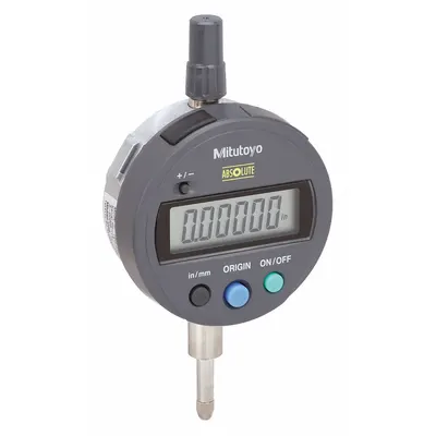 MITUTOYO Digital Indicator: 0 in to 0.5 in /0 mm to 12.7 mm, Inch/Metric, 0.0001 in Accuracy - Digital Indicators with Removable Flat Back