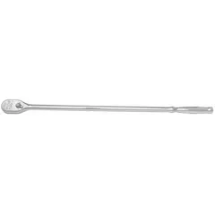 This standard-head ratchet features a reversible pear head design with a chrome finish. With a 24-inch overall length and a 4° minimum arc swing, it provides leverage and access in confined spaces. Suitable for tightening and loosening fasteners in automotive, industrial, and mechanical applications.
