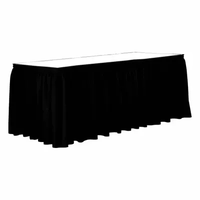 R&R TEXTILE Table Skirt: Black, 21 1/2 ft Overall Lg, Poly, Shirred, Hook-and-Loop - Table Skirts