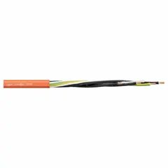 Continuous flexing power cable with a single 3/0 AWG copper conductor, PVC jacket rated at 600 V. Flame retardant and CE 2014/35/EU compliant. Minimum bend radius factors: 8 x OD fixed, 12 x OD flexible, 15 x OD e-chain. Suitable for motor supply in automated machinery, robotics, and conveyor systems requiring repeated bending. Sold by the foot.