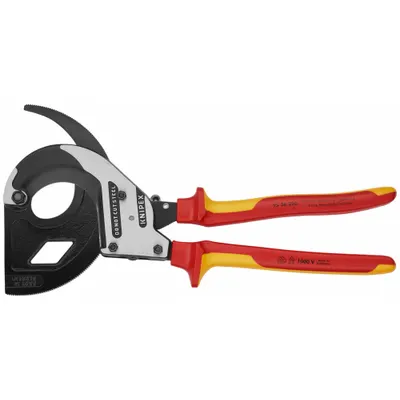 KNIPEX High Leverage Insulated Cable Cutter: Multi-Component Handle, Shear - Ratcheting Electrical & Data Cable Cutters